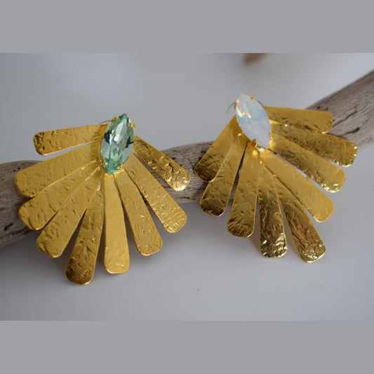 Hyacinth earrings with crystal â Greek hammered jewelry available in 18K gold plated, 18K silver plated, and rose gold plated