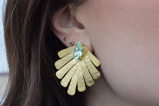 Hyacinth earrings with crystal – Greek hammered jewelry available in 18K gold plated, 18K silver plated, and rose gold plated