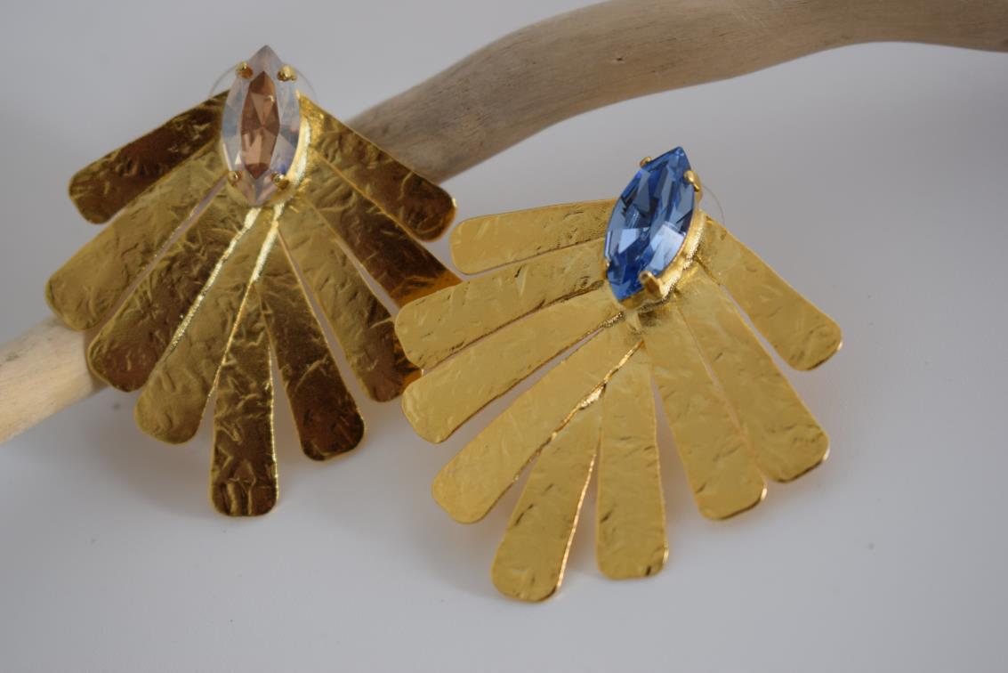 Hyacinth earrings with crystal – Greek hammered jewelry available in 18K gold plated, 18K silver plated, and rose gold plated