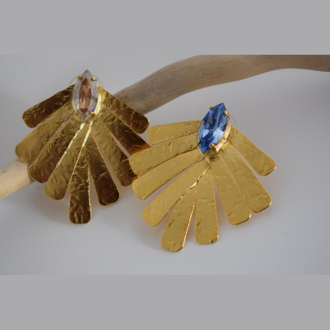 Hyacinth earrings with crystal – Greek hammered jewelry available in 18K gold plated, 18K silver plated, and rose gold plated