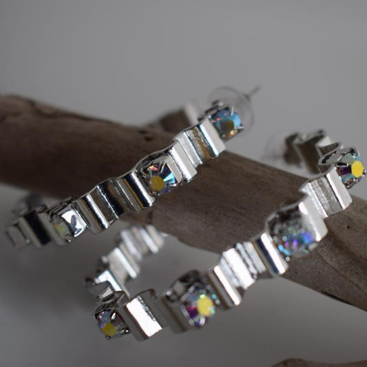 Rhythmis earrings with crystal – Greek hammered jewelry available in 18K gold plated, 18K silver plated, and rose gold plated