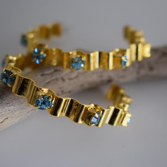 Rhythmis earrings with crystal – Greek hammered jewelry available in 18K gold plated, 18K silver plated, and rose gold plated