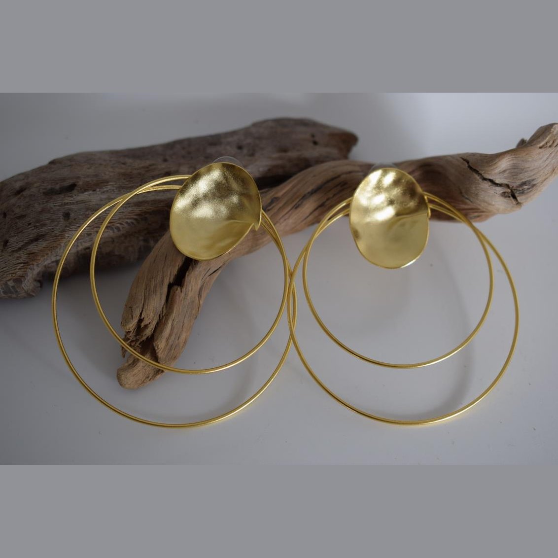 Estia earrings – Greek hammered jewelry available in 18K gold plated, 18K silver plated, and rose gold plated