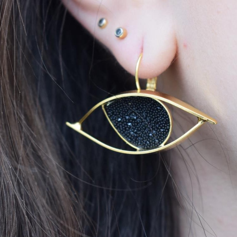 Eye earrings with Swarovski – Greek hammered jewelry – 18K gold, silver, and rose gold plated