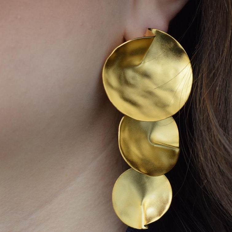 Amphitrite earrings – Greek hammered jewelry – 18K gold, silver, and rose gold plated