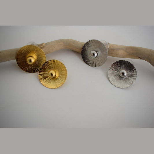 Noufaro earrings – Greek hammered jewelry inspired by the water lily design, available in 18K gold plated, 18K silver plated, and rose gold plated