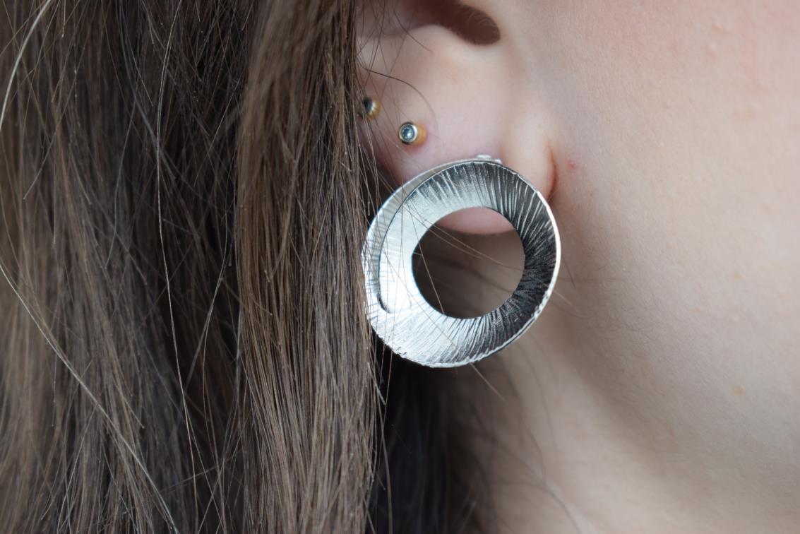 Noufaro 2 earrings – Greek hammered jewelry available in 18K gold plated, 18K silver plated, and rose gold plated finishes.