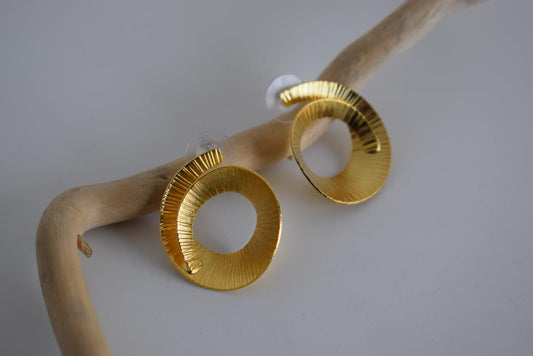 Noufaro 2 earrings – Greek hammered jewelry available in 18K gold plated, 18K silver plated, and rose gold plated finishes.