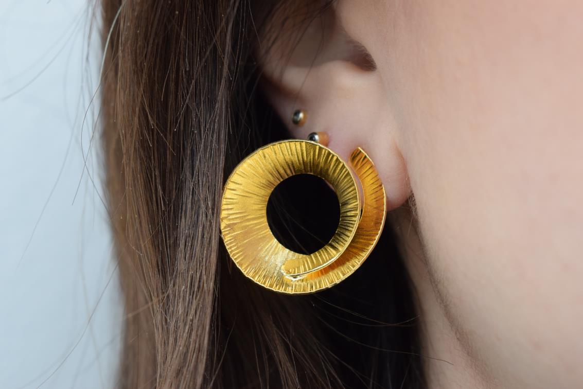 Noufaro 2 earrings – Greek hammered jewelry available in 18K gold plated, 18K silver plated, and rose gold plated finishes.