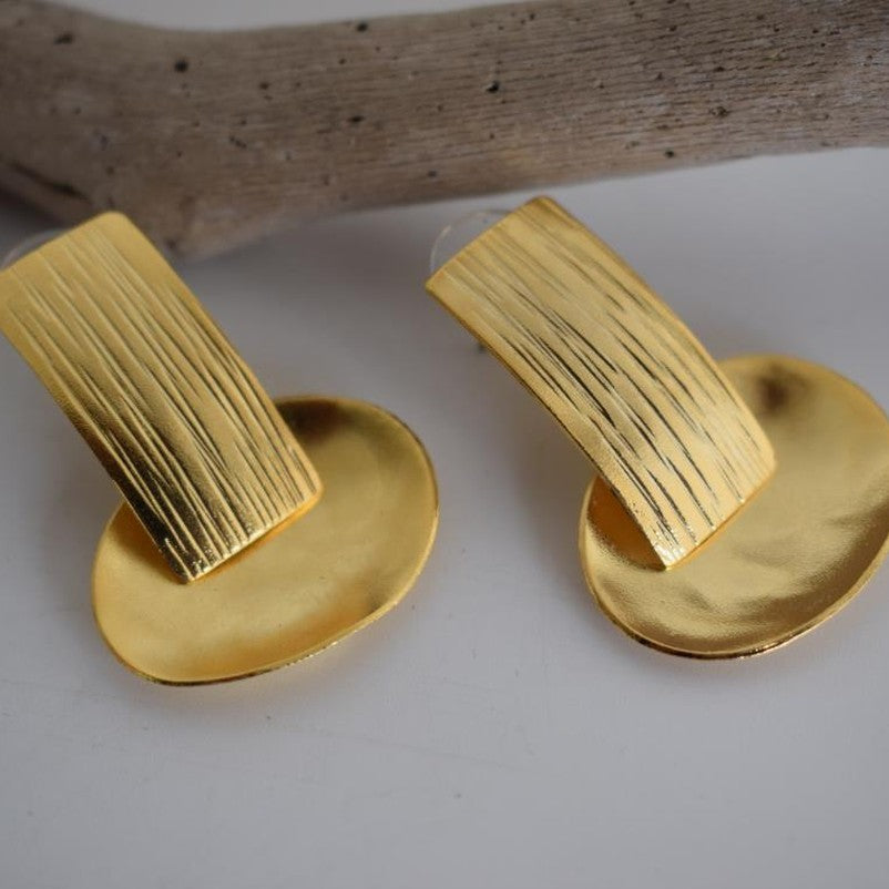 Aspides earrings – Greek hammered jewelry 18K gold plated, silver plated, and rose gold plated shield-inspired design