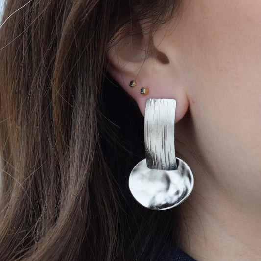 Aspides earrings – Greek hammered jewelry 18K gold plated, silver plated, and rose gold plated shield-inspired design