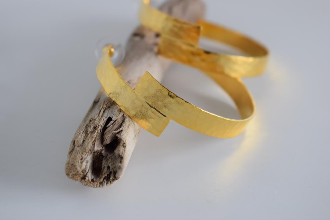 Knossos earrings – Greek hammered jewelry 18K gold plated, silver plated, and rose gold plated with architectural Minoan-inspired design