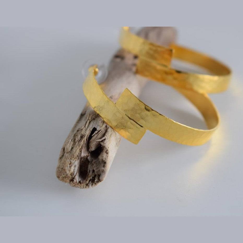 Knossos earrings – Greek hammered jewelry 18K gold plated, silver plated, and rose gold plated with architectural Minoan-inspired design