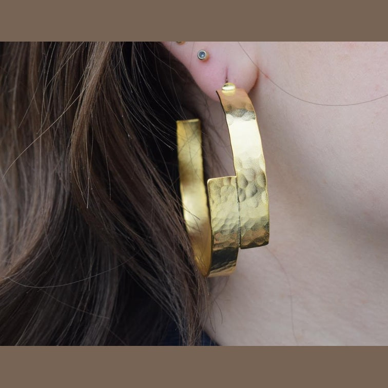 Knossos earrings – Greek hammered jewelry 18K gold plated, silver plated, and rose gold plated with architectural Minoan-inspired design