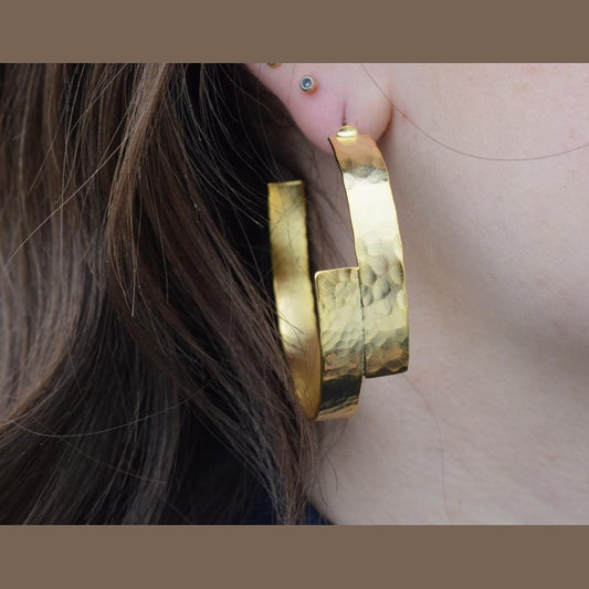 Knossos earrings – Greek hammered jewelry 18K gold plated, silver plated, and rose gold plated with architectural Minoan-inspired design