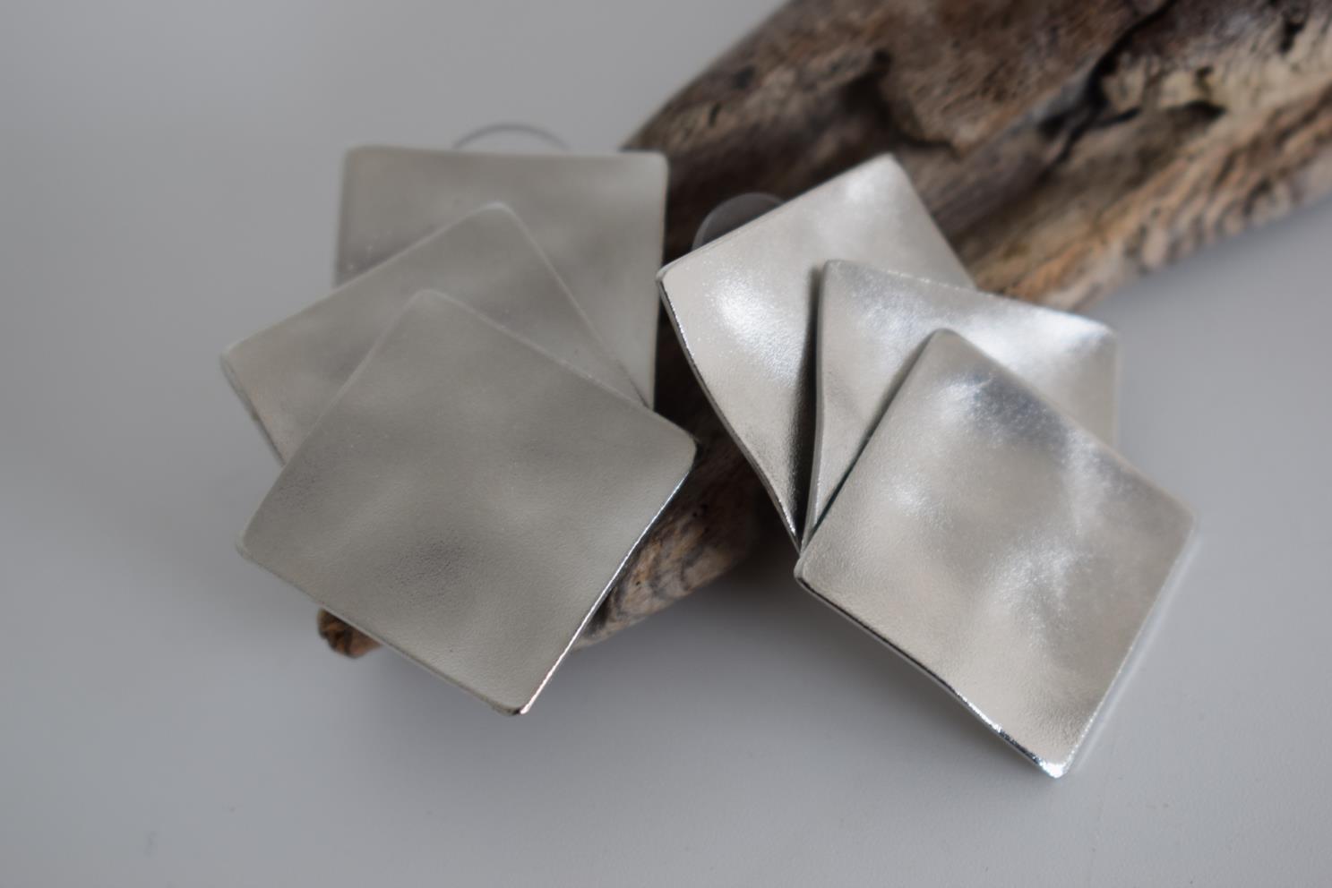 Daidalos earrings – Greek hammered jewelry 18K gold plated, silver plated, and rose gold plated with layered geometric design inspired by Daedalus