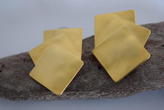 Daidalos earrings – Greek hammered jewelry 18K gold plated, silver plated, and rose gold plated with layered geometric design inspired by Daedalus