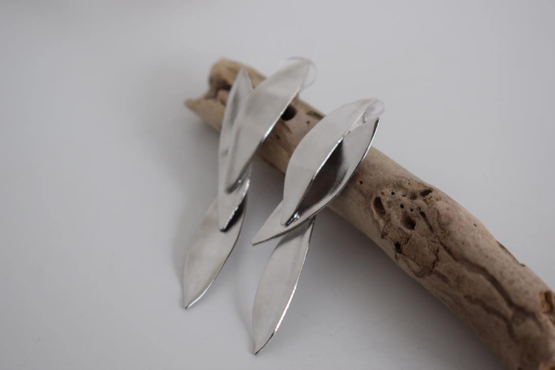 Elaia earrings – Greek hammered jewelry 18K gold plated, silver plated, and rose gold plated with olive leaf inspired design