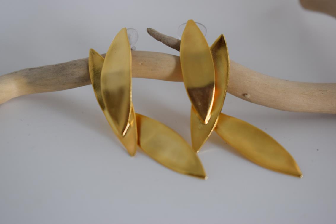 Elaia earrings – Greek hammered jewelry 18K gold plated, silver plated, and rose gold plated with olive leaf inspired design