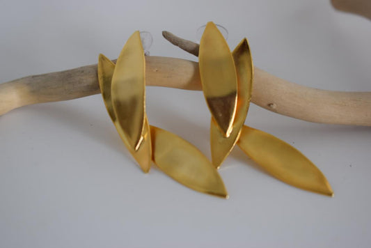 Elaia earrings – Greek hammered jewelry 18K gold plated, silver plated, and rose gold plated with olive leaf inspired design