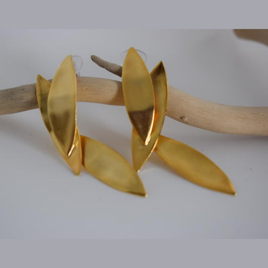 Elaia earrings â Greek hammered jewelry 18K gold plated, silver plated, and rose gold plated with olive leaf inspired design