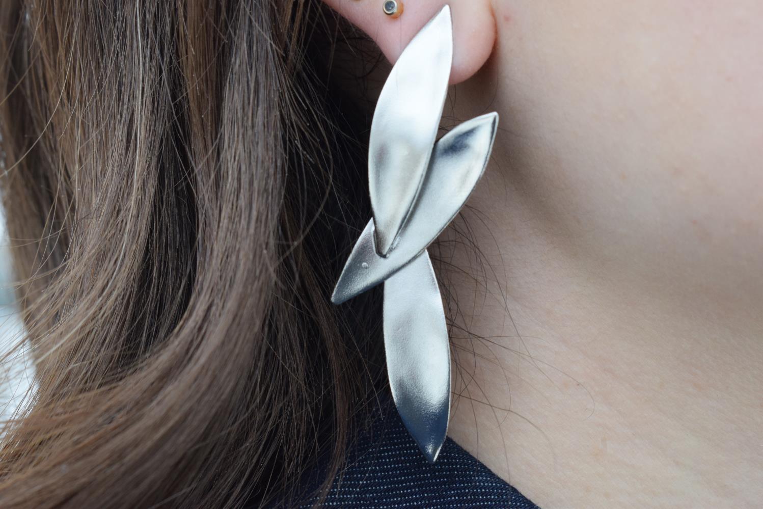 Elaia earrings – Greek hammered jewelry 18K gold plated, silver plated, and rose gold plated with olive leaf inspired design