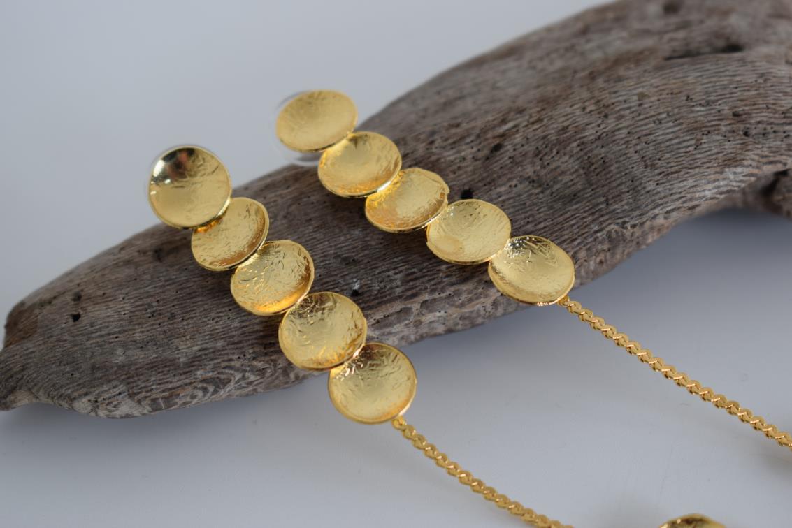 Ampelos earrings – Greek hammered jewelry 18K gold or silver plated textured circular design, also available in rose gold plated.