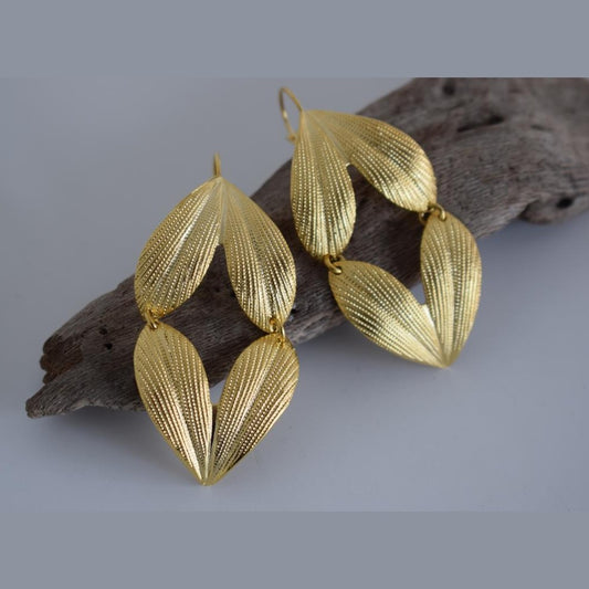Narkissos earrings – Greek hammered jewelry 18K gold or silver plated, leaf-inspired embossed design, also available in rose gold plated.