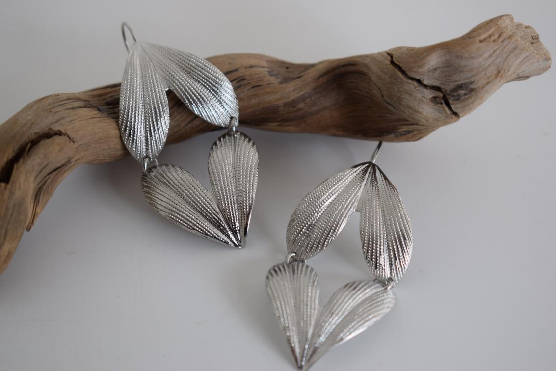Narkissos earrings – Greek hammered jewelry 18K gold or silver plated, leaf-inspired embossed design, also available in rose gold plated.