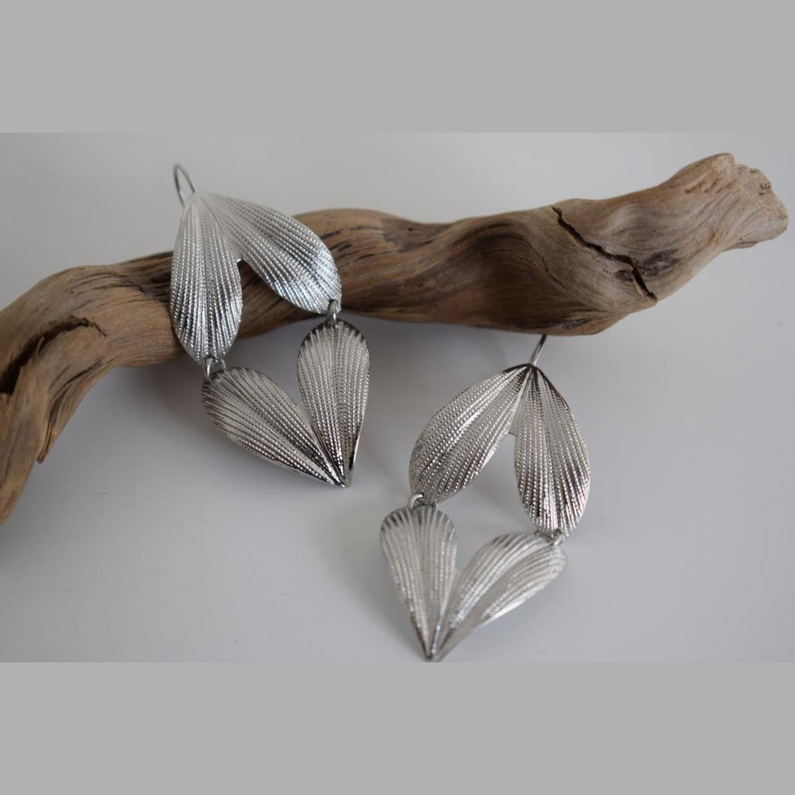 Narkissos earrings – Greek hammered jewelry 18K gold or silver plated, leaf-inspired embossed design, also available in rose gold plated.