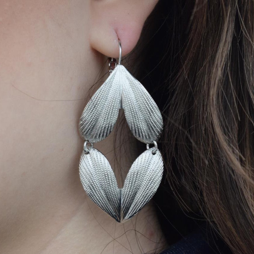Narkissos earrings – Greek hammered jewelry 18K gold or silver plated, leaf-inspired embossed design, also available in rose gold plated.