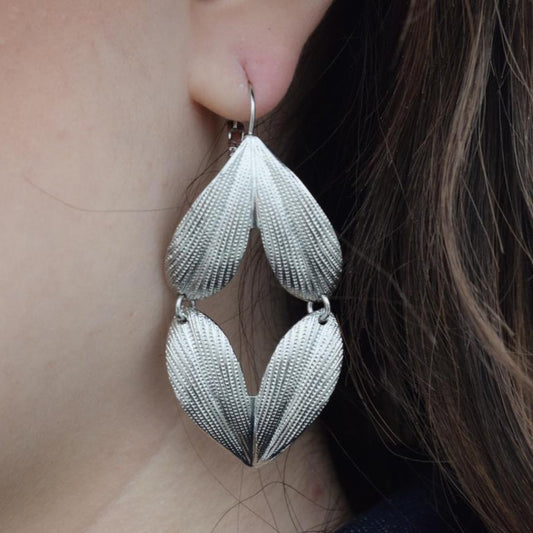 Narkissos earrings – Greek hammered jewelry 18K gold or silver plated, leaf-inspired embossed design, also available in rose gold plated.