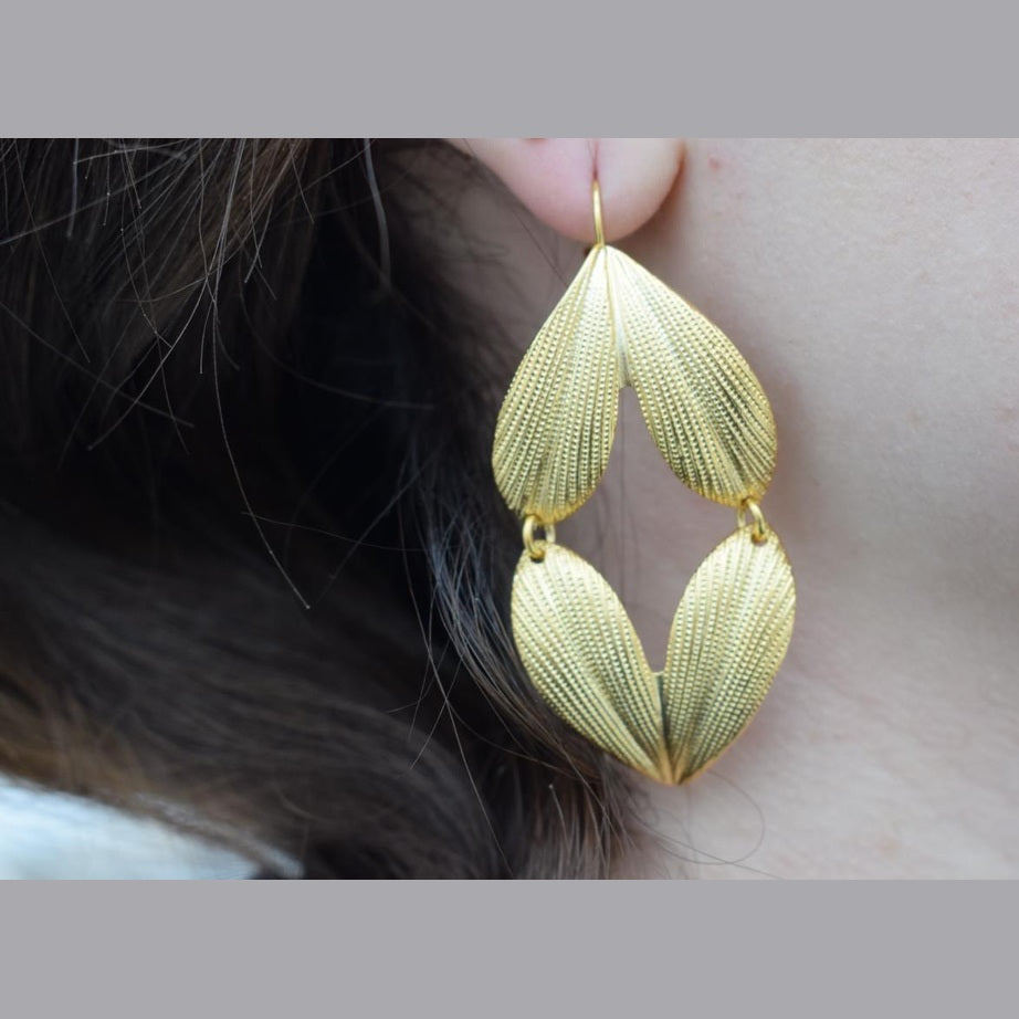 Narkissos earrings – Greek hammered jewelry 18K gold or silver plated, leaf-inspired embossed design, also available in rose gold plated.