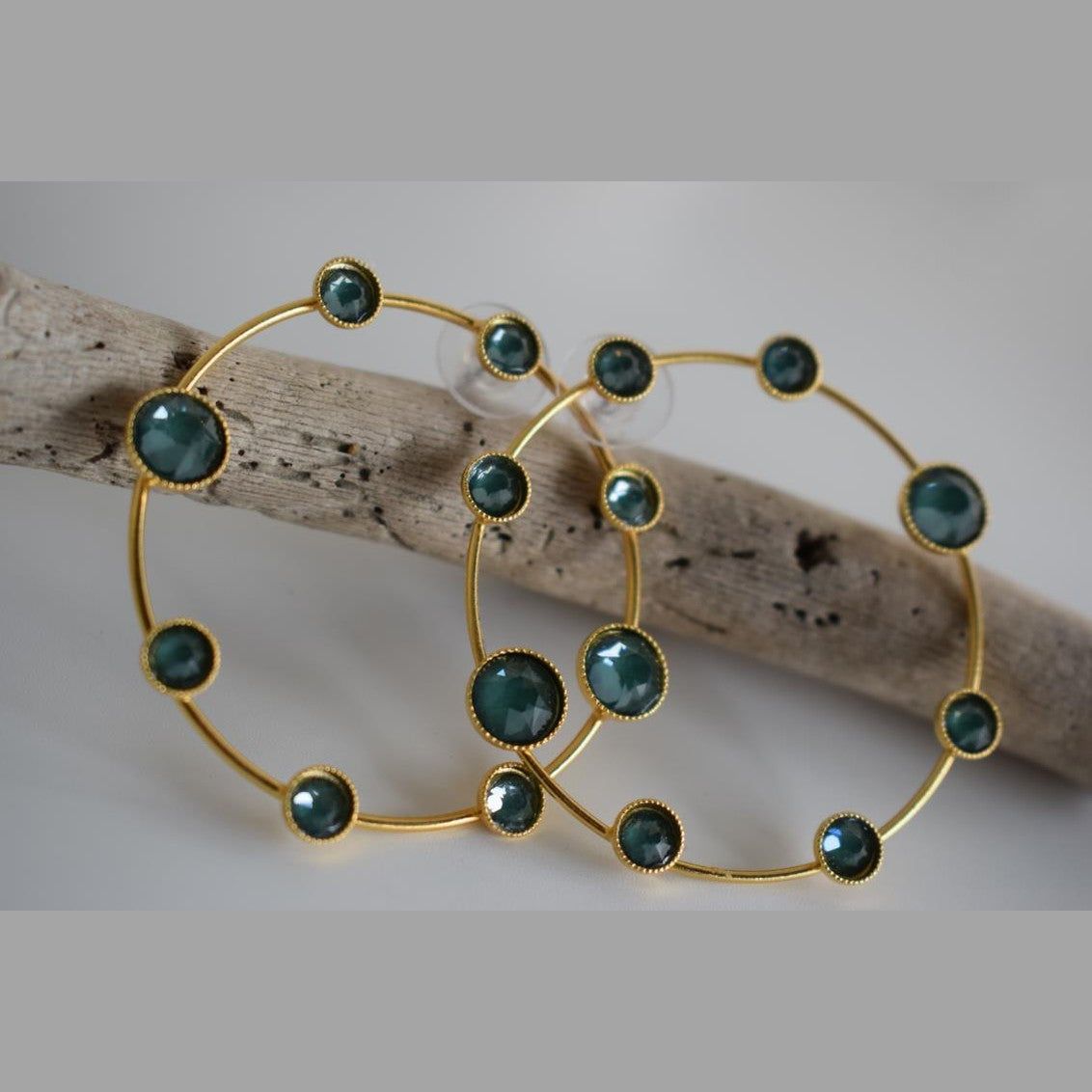 Evanthos earrings with crystal – Greek hammered jewelry 18K gold plated