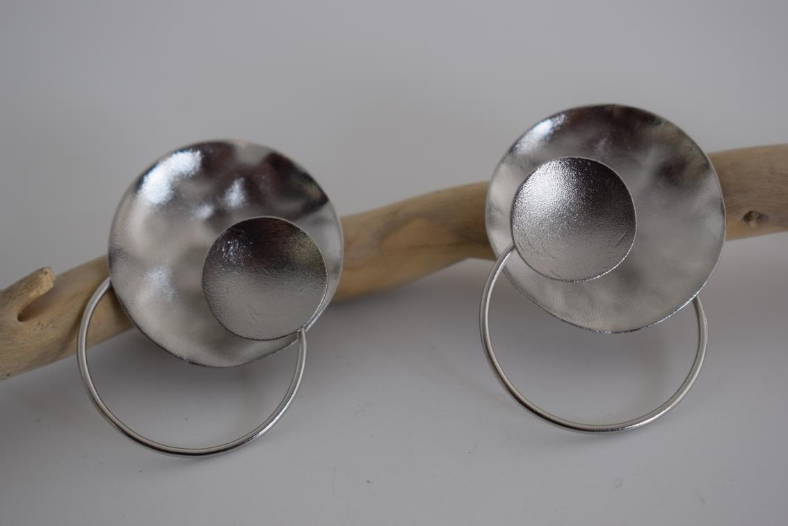 Estia earrings – Greek hammered jewelry 18K gold plated circular design, also available in silver and rose gold plating.