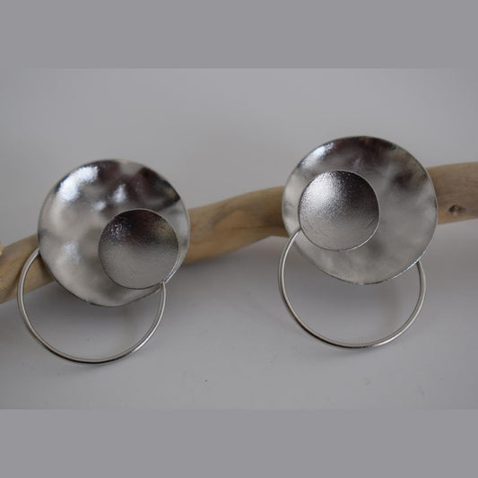 Estia earrings – Greek hammered jewelry 18K gold plated circular design, also available in silver and rose gold plating.