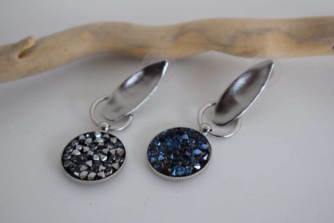 Elaia earrings with Swarovski – Greek hammered jewelry 18K silver plated, also available in gold and rose gold plating.