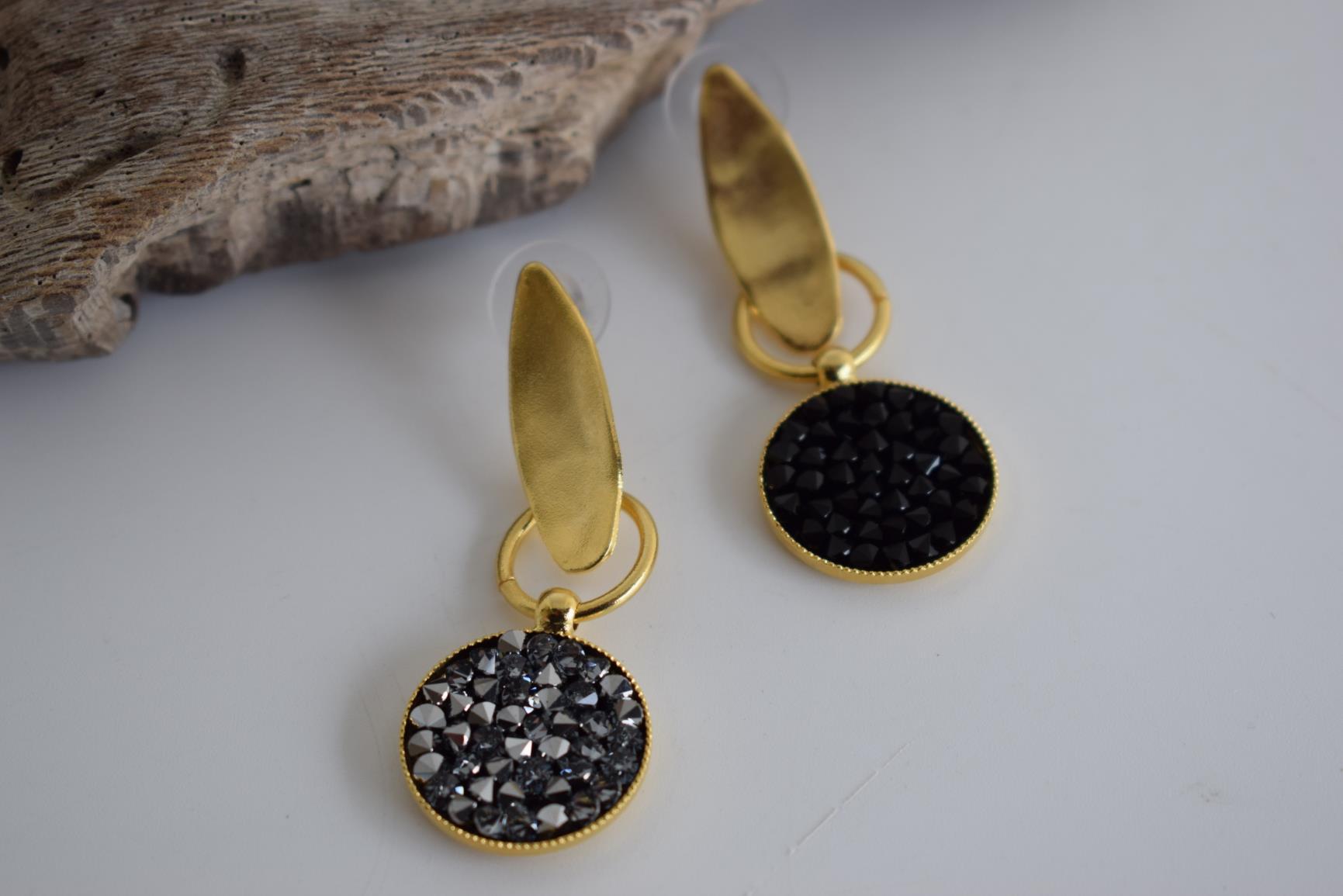 Elaia earrings with Swarovski – Greek hammered jewelry 18K silver plated, also available in gold and rose gold plating.