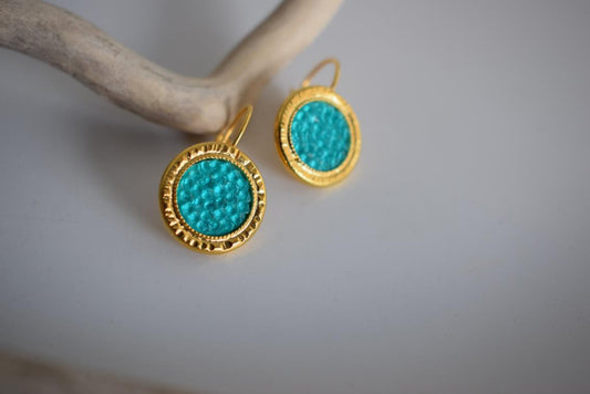 Seleni earrings with Swarovski – Greek hammered jewelry 18K gold plated, also available in silver and rose gold plating.