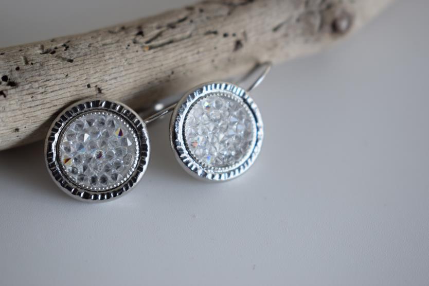 Seleni3 Earrings with Swarovski – Greek Hammered Jewelry – 18K Gold or Silver Plated - N1983 - CF fashion