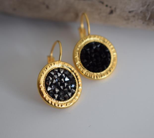 Seleni earrings with Swarovski – Greek hammered jewelry 18K gold plated, also available in silver and rose gold plating.