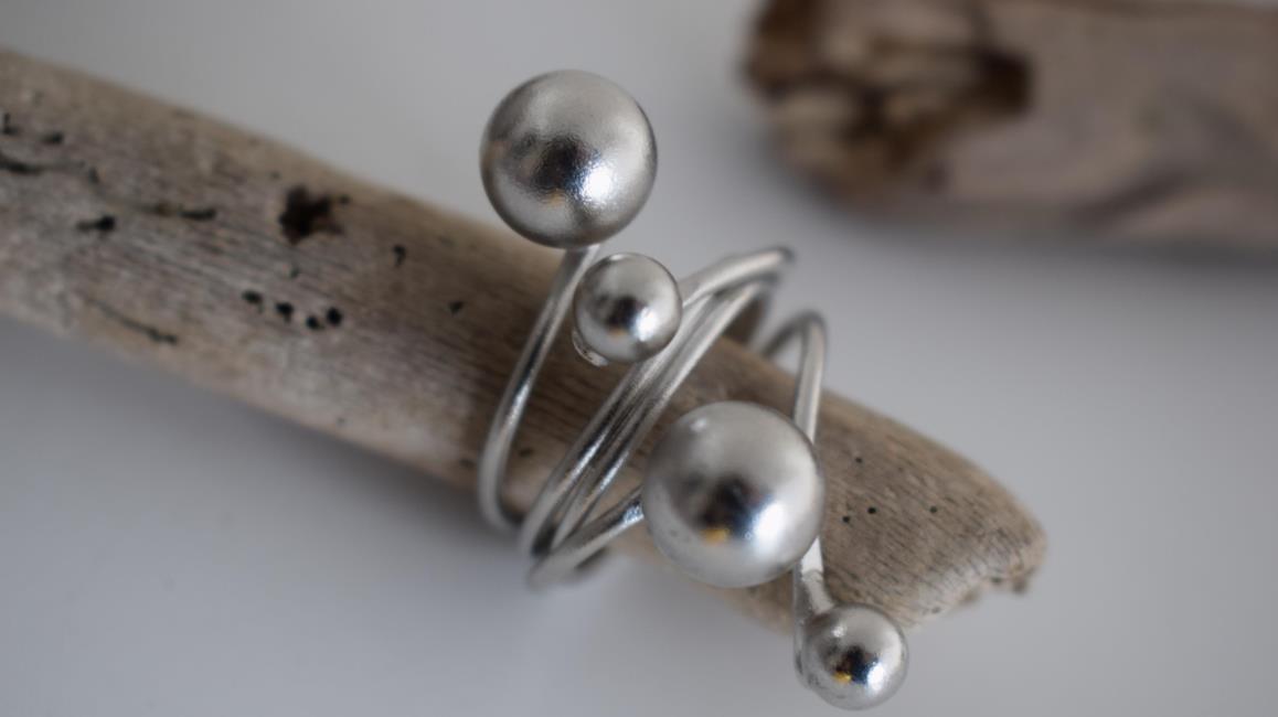 Cosmos ring Greek hammered jewelry 18K gold plated spiral design