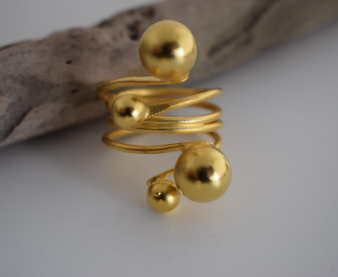 Cosmos ring Greek hammered jewelry 18K gold plated spiral design
