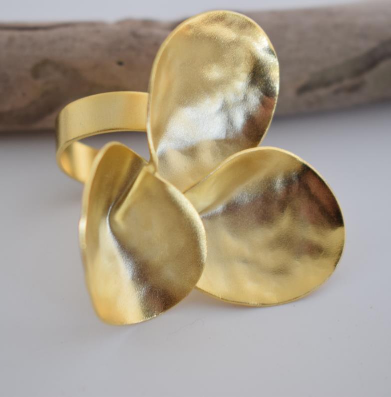 Amphitrite ring Greek hammered jewelry in 18K gold, silver, and rose gold plated finish.