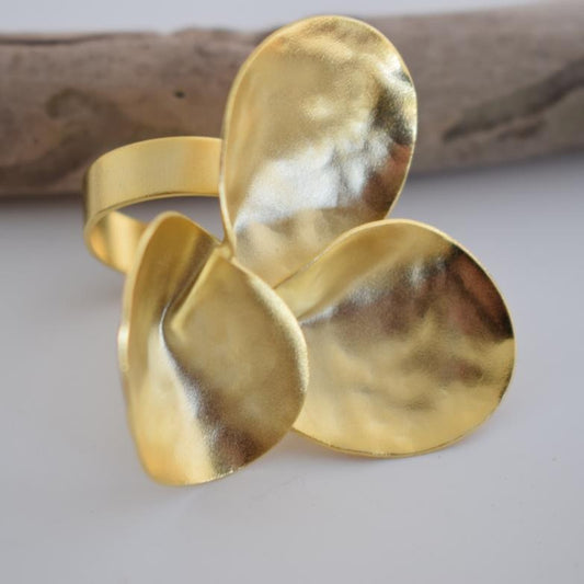 Amphitrite ring Greek hammered jewelry in 18K gold, silver, and rose gold plated finish.