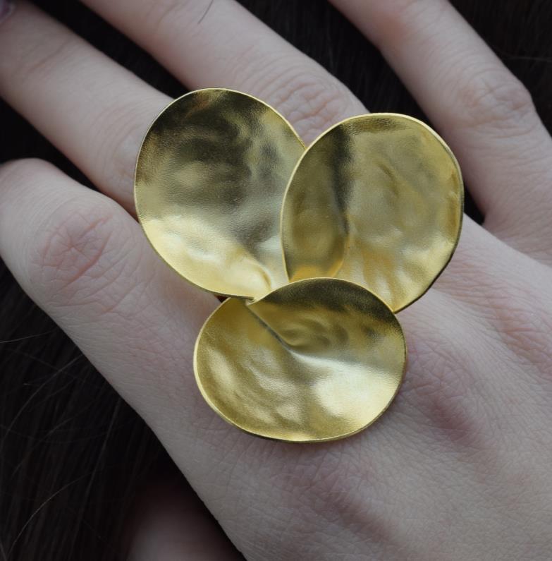 Amphitrite ring Greek hammered jewelry in 18K gold, silver, and rose gold plated finish.