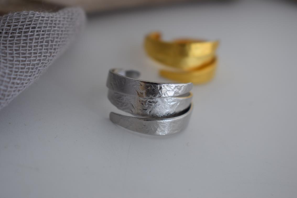 Daphne ring – Greek hammered jewelry – 18K gold, silver, and rose gold plated