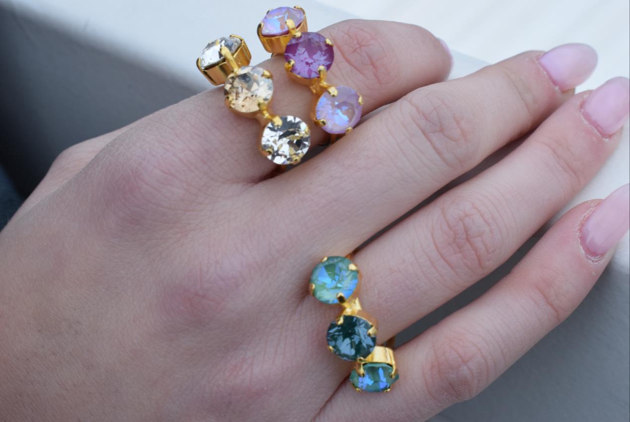 Orion ring with Swarovski – Greek hammered jewelry 18K gold plated multicolor design