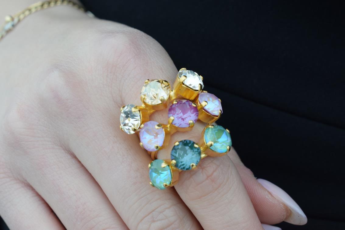 Orion ring with Swarovski – Greek hammered jewelry 18K gold plated multicolor design