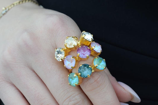 Orion ring with Swarovski – Greek hammered jewelry 18K gold plated multicolor design